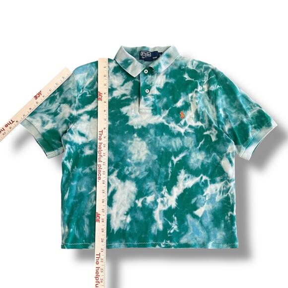 Vintage Polo Ralph Lauren Tie Dye Polo Shirt Men’s Small Green White Pony Logo - Picture 4 of 6
